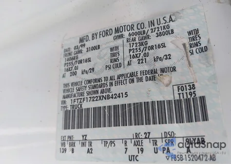 1999 Ford F-150 from USA, damaged, VIN 1FTZF1722XNB42415